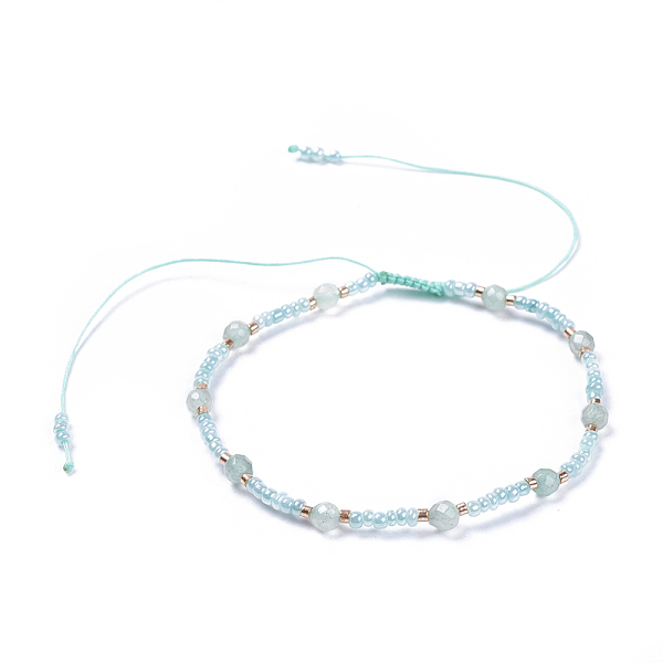 

PandaHall Adjustable Nylon Thread Braided Beaded Bracelets, with Glass Seed Beads and Faceted Natural Green Aventurine Round Beads, 2-1/8..., Cyan