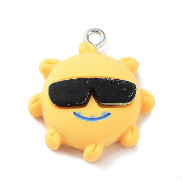 

PandaHall Opaque Resin Pendants, Summer Charms with Platinum Plated Iron Loops, Sun, 25x21.5x9mm, Hole: 2mm Iron+Resin Sun Yellow