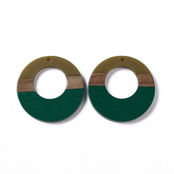

PandaHall Opaque Resin & Walnut Wood Pendants, Ring Charms, Dark Green, 38x3.5mm, Hole: 2mm Resin+Wood Ring