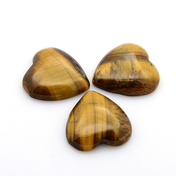 

PandaHall Natural Tiger Eye Cabochons, Heart, 29~30x29~30x6~8mm Tiger Eye Heart Gold