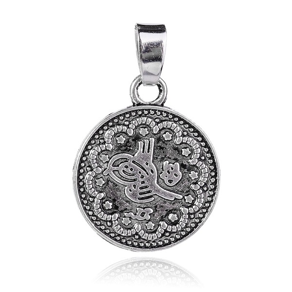 

PandaHall Flat Round with Flower Tibetan Style Alloy Carved Pendants, Antique Silver, 24x20x1.5mm, Hole: 4x7mm Alloy Flat Round