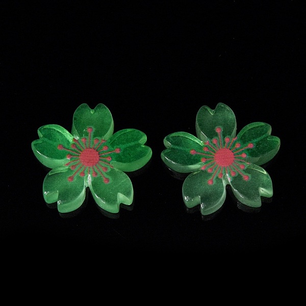

PandaHall Luminous Resin Cabochons, 5-Petal Flower/Sakura, Pale Green, 26x5mm Resin Flower
