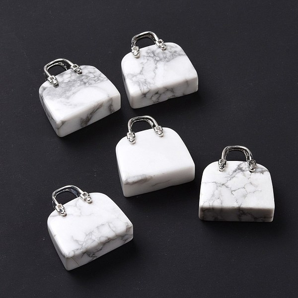 

PandaHall Natural Howlite Brass Pendants, Platinum, Bag, 27.5x25x10mm, Hole: 6mm Howlite Bag