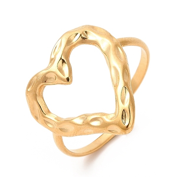 

PandaHall Ion Plating(IP) 201 Stainless Steel Open Cuff Ring, Hammered Hollow Heart Finger Ring for Women, Real 18K Gold Plated, US Size 8...