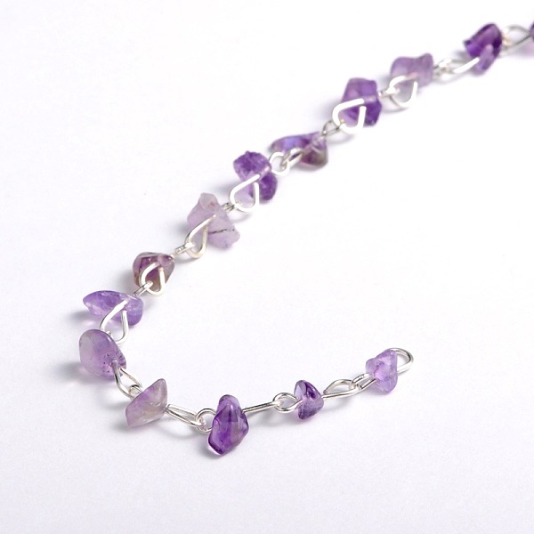 

PandaHall Handmade Natural Amethyst Chips Beads Chains for Necklaces Bracelets Making, with Silver Color Plated Iron Eye Pin, Unwelded, 39.3...