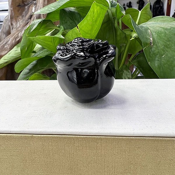 

PandaHall Natural Obsidian Carved Healing Rose Figurines, Reiki Energy Stone Display Decorations, 50mm Obsidian Flower