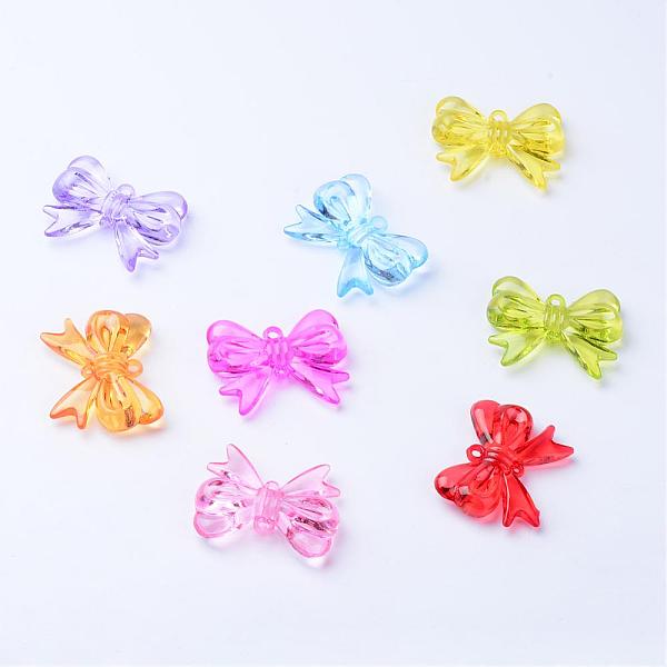 

PandaHall Transparent Acrylic Pendants, Bowknot, Mixed Color, 34.5x44x10mm, Hole: 2mm, about 77pcs/500g Acrylic Bowknot Multicolor