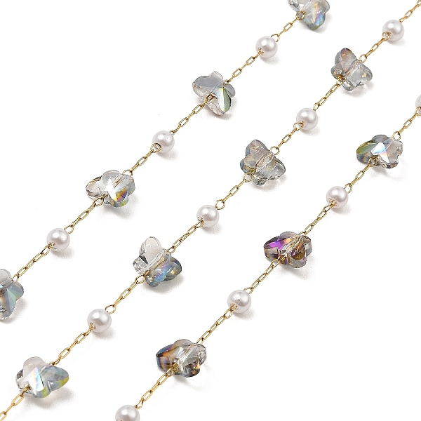 

PandaHall Butterfly Glass & ABS Plastic Pearl Beaded Link Chains, with Golden 304 Stainless Steel Paperclip Chains, Soldered, with Spool...