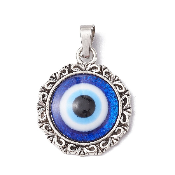 

PandaHall Translucent Resin Evil Eye Pendants, Aloy Blue Lucky Eye Charms, Antique Silver, 29.5x25x5mm, Hole: 8x4mm Alloy+Resin Evil Eye
