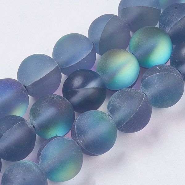 

PandaHall Synthetic Moonstone Beads Strands, Holographic Beads, Round, Frosted, Steel Blue, 8mm, Hole: 1mm, about 48pcs/strand, 15.51...