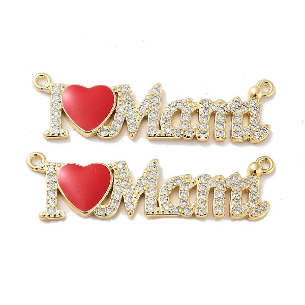 

PandaHall Mother's Day Micro Pave Brass Clear Cubic Zirconia Pendants, with Enamel, Real 18K Gold Plated, Word I love Mama Charms, Red...