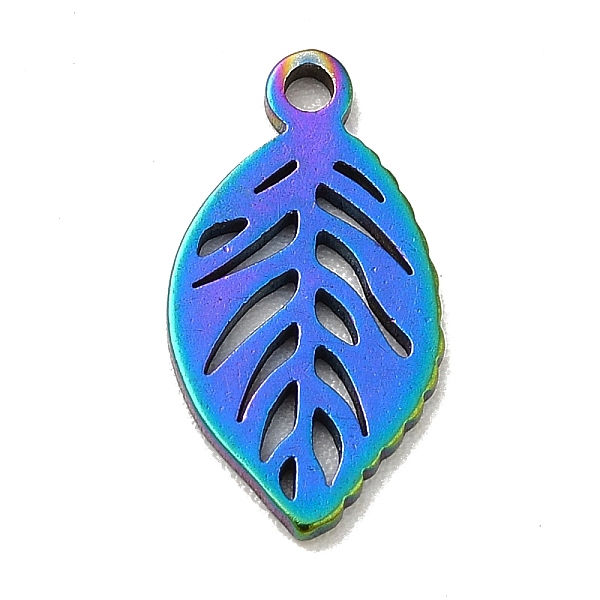 

PandaHall Ion Plating(IP) 201 Stainless Steel Pendants, Leaf Charms, Rainbow Color, 14x7.5x1mm, Hole: 1.2mm 201 Stainless Steel Leaf