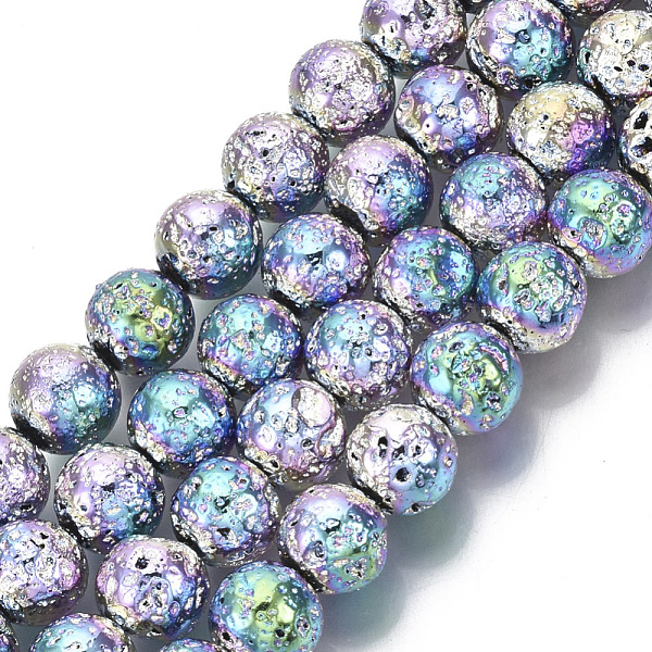 

PandaHall Electroplated Natural Lava Rock Beads Strands, Round, Bumpy, Colorful, 8.5mm, Hole: 1mm, about 47pcs/Strand, 15.35 inch(39cm) Lava...