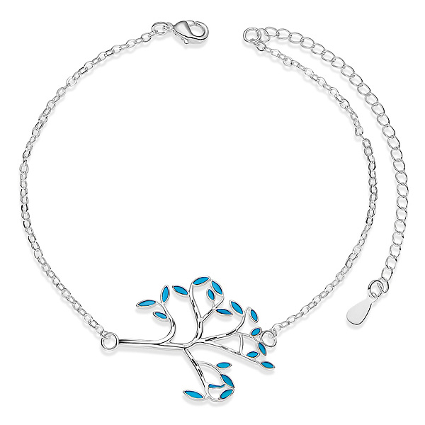 

PandaHall SHEGRACE Rhodium Plated 925 Sterling Silver Link Bracelets, with Epoxy Resin, Tree, Sky Blue, 6-1/2 inch(16.5cm) Sterling Silver...