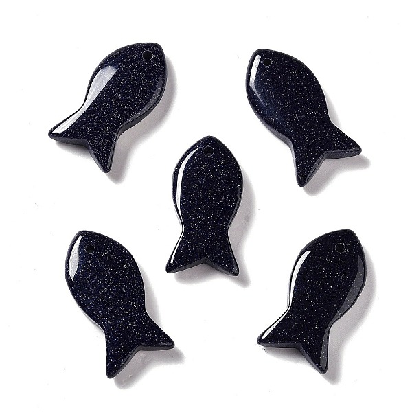 

PandaHall Synthetic Blue Goldstone Pendants, Fish Charms, 39x20x7~7.5mm, Hole: 2.3mm Blue Goldstone Fish
