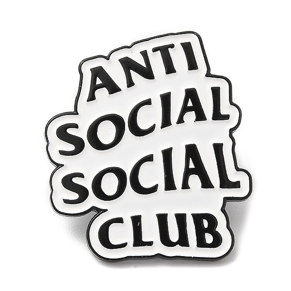 PandaHall Word Antisocial Social Club Enamel Pin, Electrophoresis Black Zinc Alloy Brooch for Backpack Clothes, White, 30.5x26x1.6mm...
