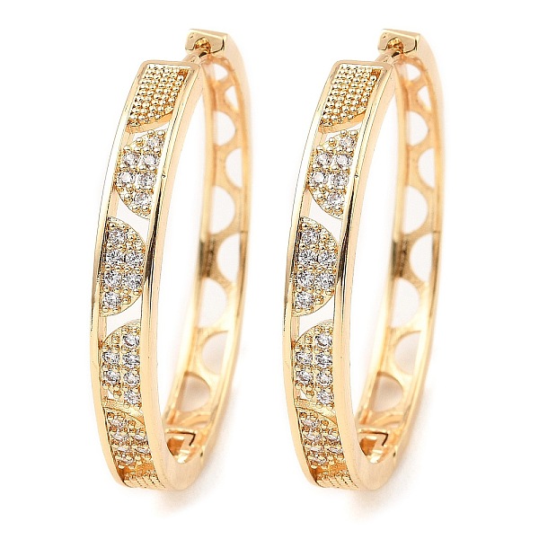 

PandaHall Brass with Cubic Zirconia Hoop Earrings, Half Round, Light Gold, 34x4.5mm Cubic Zirconia Clear