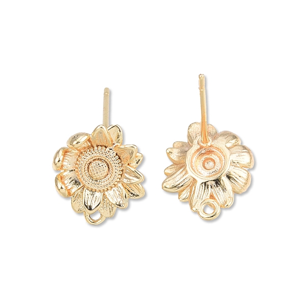 PandaHall Brass Stud Earring Findings, with Horizontal Loop, Cadmium Free & Nickel Free & Lead Free, Flower, Real 18K Gold Plated...