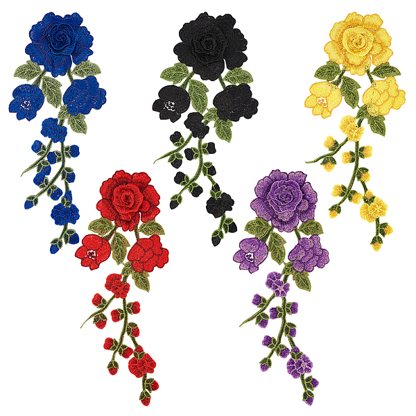 PandaHall HOBBIESAY 10Pcs 5 Colors Polyester Embroidery Sewing Ornaments, DIY Costume Accessories, Flower, Mixed Color, 305x105x5.5mm...