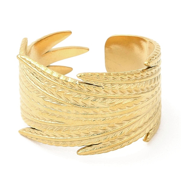 

PandaHall 304 Stainless Steel Open Cuff Rings, Feather, Golden, US Size 7 1/4(17.5mm) 304 Stainless Steel Feather
