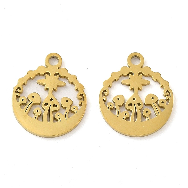 

PandaHall Ion Plating(IP) 304 Stainless Steel Charms, Laser Cut, Flat Round with Mushroom Charm, Golden, 14x12x1mm, Hole: 1.6mm 304...