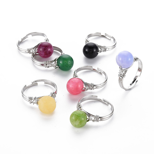 

PandaHall Adjustable Dyed Natural Quartz Finger Rings, with Platinum Brass Findings, Round, Mixed Color, US Size 9 1/4(19.1mm) Quartz..., Multicolor