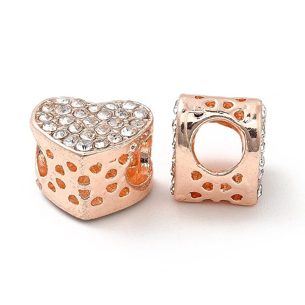 

PandaHall Rack Plating Alloy Rhinestone European Beads, Large Hole Beads, Hollow Heart, Rose Gold, 10x12x9mm, Hole: 5mm Alloy+Rhinestone..., Clear
