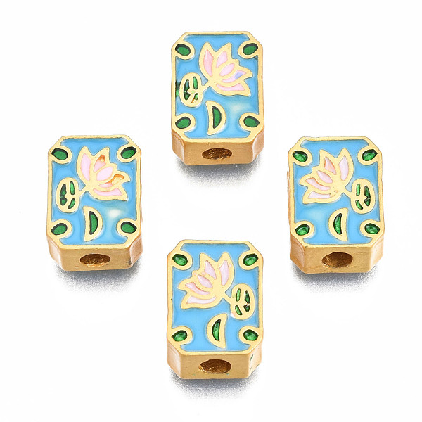 

PandaHall Rack Plating Alloy Enamel Beads, Cadmium Free & Lead Free, Matte Gold Color, Rectangle with Flower, Deep Sky Blue, 11.5x8.5x4mm...