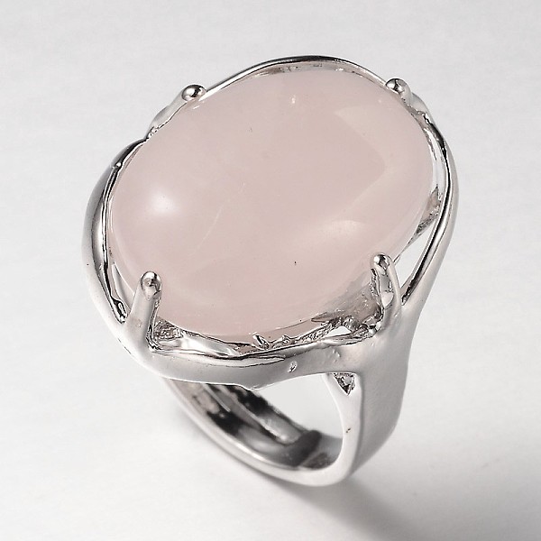 

PandaHall Adjustable Oval Gemstone Wide Band Rings, with Platinum Tone Brass Findings, US Size 7 1/4(17.5mm) Rose Quartz