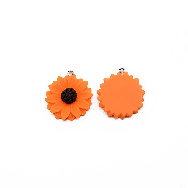 

PandaHall Resin Pendants, with Platinum Tone Iron Loop, Sunflower, Dark Orange, 31x29x7.5mm, Hole: 2mm Iron+Resin Flower