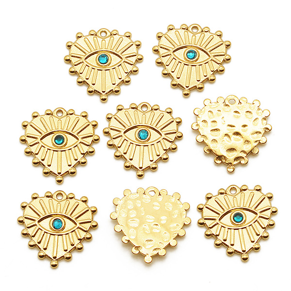 

PandaHall 201 Stainless Steel Pendants, with Aquamarine Rhinestone, Heart, Golden, 19.5x20x2.5mm, Hole: 1.2mm 201 Stainless Steel Heart Cyan