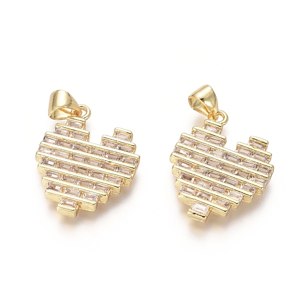 

PandaHall Golden Plated Brass Pendants, with Cubic Zirconia, Heart, Clear, 21x16.5x2.5mm, Hole: 3.5x4mm Brass+Cubic Zirconia Heart Clear