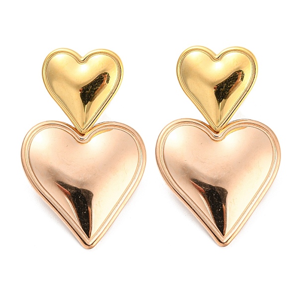 

PandaHall 304 Stainless Steel Double Heart Dangle Stud Earrings for Women, Golden & Rose Gold, 32.5x20mm 304 Stainless Steel Heart