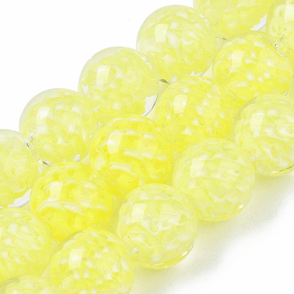 

PandaHall Transparent Handmade Lampwork Beads Strands, Inner Flower, Round, Yellow, 11.5~12.5mm, Hole: 1.5mm, about 45pcs/strand, 19.88 inch...
