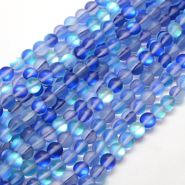 

PandaHall Synthetic Moonstone Beads Strands, Holographic Beads, Half AB Color Plated, Frosted, Round, Blue, 8mm, Hole: 1mm, about...