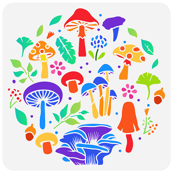 

PandaHall FINGERINSPIRE Mushrooms Stencil 11.8x11.8inch Large Painting Stencil Flowers Stencil Leaves Stencil Forest Drawing Template Square...