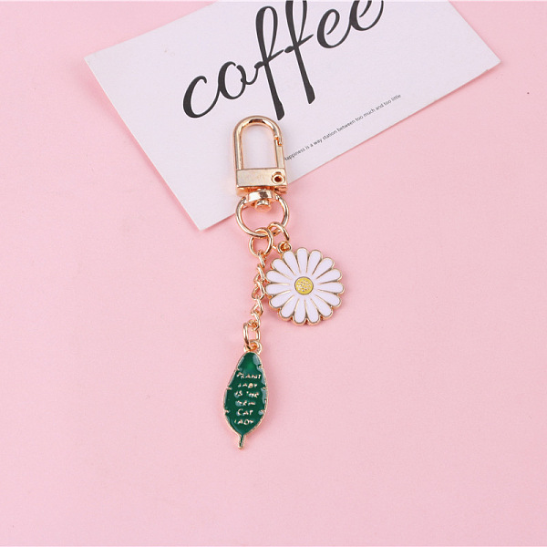

PandaHall Fashion Flower Leaf Alloy Enamel Keychain, Cute Daisy Pendant Keychain, with Alloy Findings, White, 8.5x1.8cm Alloy Flower White