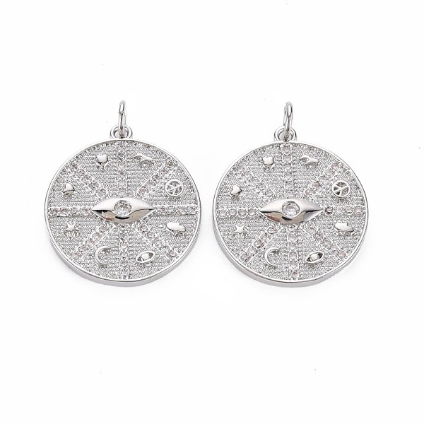

PandaHall Brass Micro Pave Clear Cubic Zirconia Pendants, Nickel Free, Flat Round with Compass, Real Platinum Plated, 22.5x20x2.5mm, Jump...