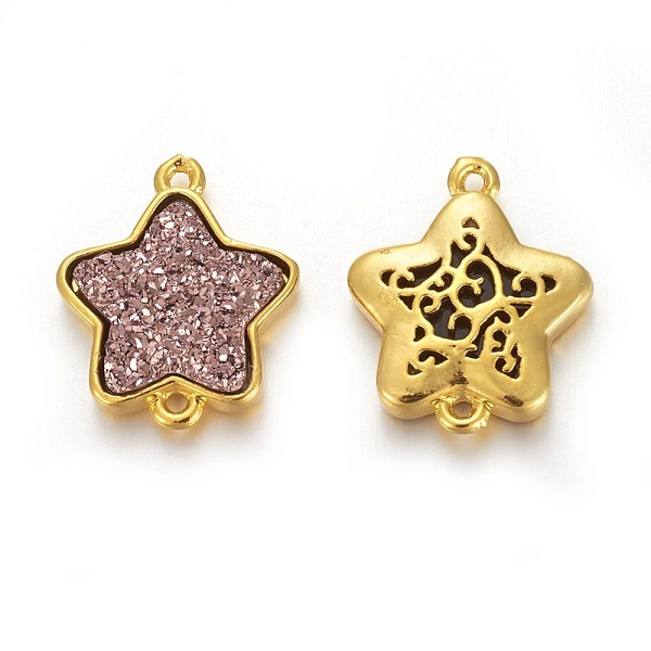 

PandaHall Brass Links connectors, with Druzy Resin, Golden Plated Color, Star, Rosy Brown, 17.5x15x3.7mm, Hole: 1mm Brass+Resin Star Brown