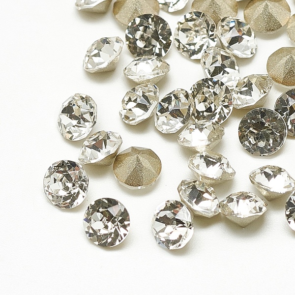 

PandaHall Pointed Back Glass Rhinestone Cabochons, Back Plated, Faceted, Diamond, Crystal, 6x5.5mm Glass Rhinestone Flat Round Clear