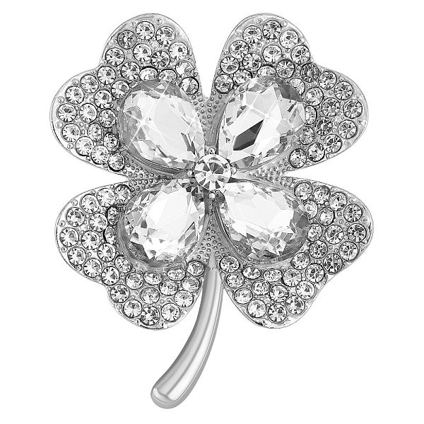 

PandaHall Cubic Zirconia Clover Brooch Pin, Golden Alloy Badge for Backpack Clothes, White, 42x50mm Alloy+Cubic Zirconia White