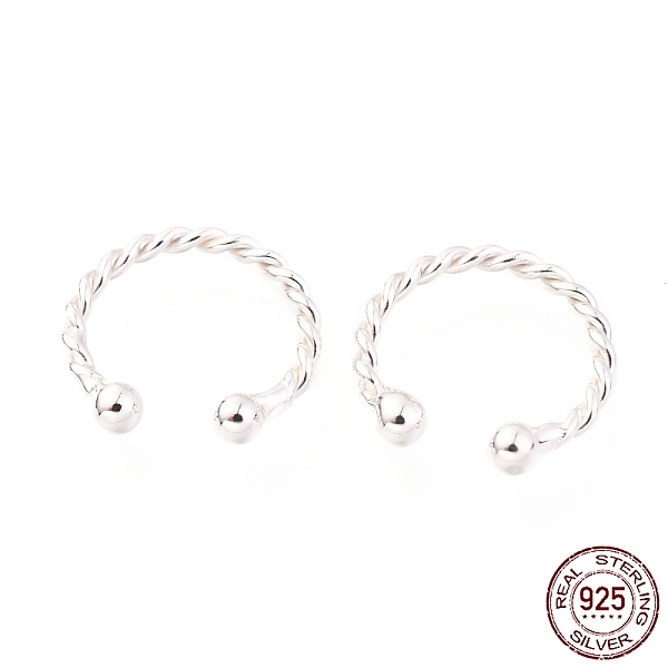 

PandaHall Rhodium Plated 925 Sterling Silver Cuff Earrings, Twisted with Round, Platinum, 12x2mm Sterling Silver