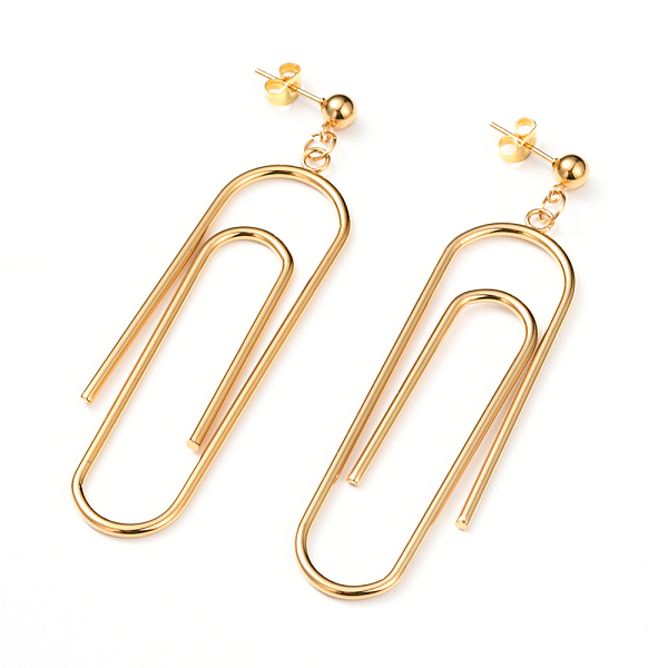 

PandaHall 304 Stainless Steel Dangle Stud Earrings, with Ear Nuts, Paper Clip, Golden, 75mm, Pin: 0.8mm 304 Stainless Steel