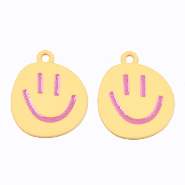 

PandaHall Spray Painted Alloy Pendants, Cadmium Free & Lead Free, with Enamel, Smiling Face, Gold, 24x19.5x1mm, Hole: 2mm Alloy+Enamel...