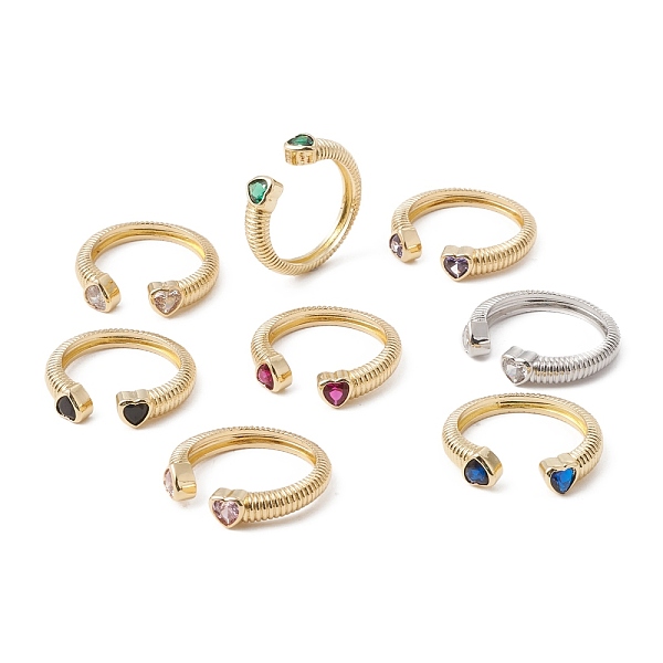 

PandaHall Clear Cubic Zirconia Heart Open Cuff Ring, Rack Plating Brass Croissant Ring for Women, Lead Free & Cadmium Free, Mixed Color, US..., Multicolor