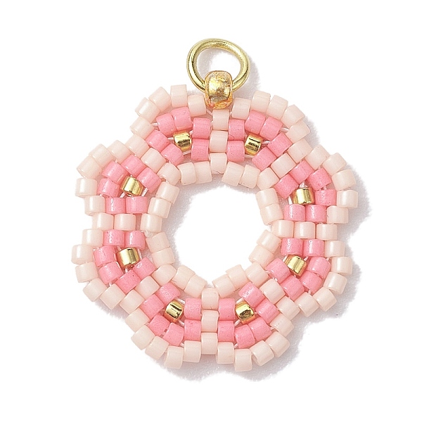 

PandaHall Handmade Seed Beads Pendants, with Elastic Thread, Loom Pattern, Flower, Misty Rose, 23x22x3mm, Hole: 3.4mm Glass Flower