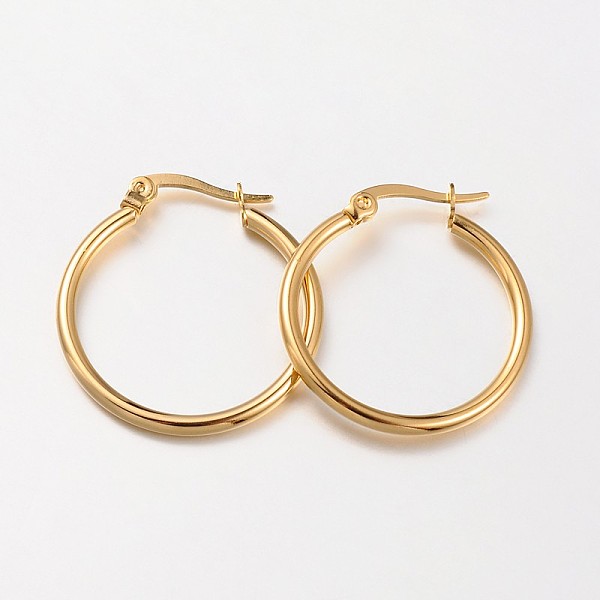 

PandaHall 304 Stainless Steel Hoop Earrings, Hypoallergenic Earrings, Ring Shape, Real 18K Gold Plated, 23~25x2mm, 12 Gauge, Pin: 1x0.7mm...