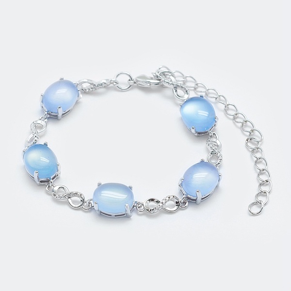 

PandaHall Natural Agate Link Chain Bracelets, with Brass Findings, Real Platinum Plated, Oval and Infinity, 5-3/4 inch~6 inch(14.5~15cm)...