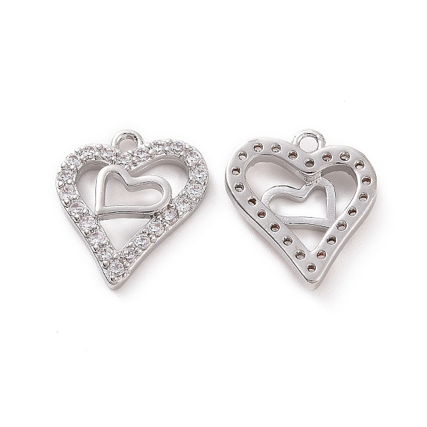 

PandaHall Brass Micro Pave Clear Cubic Zirconia Charms, Heart, Platinum, 15x13x3mm, Hole: 1.4mm Brass+Cubic Zirconia Heart Clear