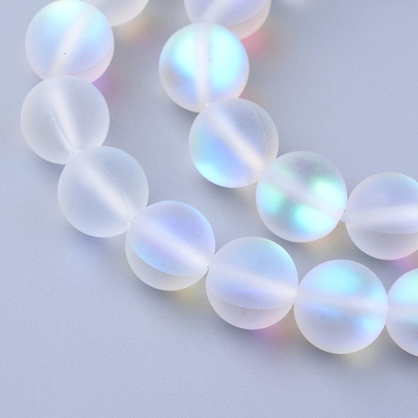 

PandaHall Synthetic Moonstone Beads Strands, Holographic Beads, Dyed, Frosted, Round, Clear, 6mm, Hole: 1mm, about 60~62pcs/strand, 14~15...